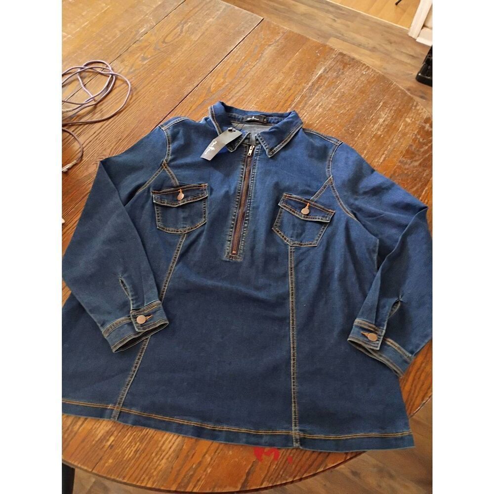 New 3X Agnes Orinda Denim Blue Jean Long Sleeve Shirt Top Blouse with Pockets